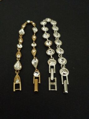 Vintage Gold and Silver Crystal Teardrop and Round Link Bracelets